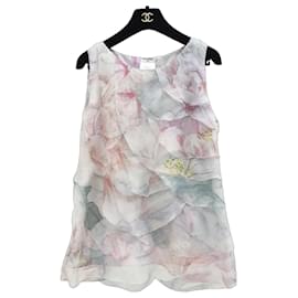 Blusa in seta con volantini stampa floreale multicolore Chanel Taglia 40 Usata