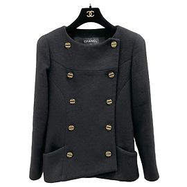 CHANEL 19A Black Wool Jacket Blazer  Sz.38 Pre-Owned