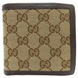 Gucci Bi-fold Wallet in Brown Canvas and Leather