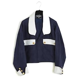 Chanel circa 1987 1988 Marine Cropped Jacke FR40 UK12 US10 Selten