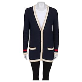 Gucci gerade blaue bestickte Strickjacke - Größe S Gebraucht