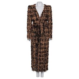 Langer schwarzer Cardigan von Balmain mit luxuriösem goldenen Fransen Größe 38 gebraucht