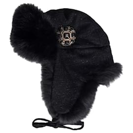 Cappello in pelliccia sintetica nera e lana Chanel Taglia 57 Usato