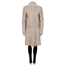 Abrigo de cuero beige de shearling con mangas con cremallera Gucci Talla 42/M De segunda mano