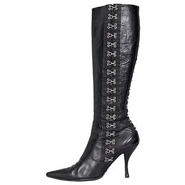 Botas de tacón alto negras de cuero Dolce & Gabbana hasta la rodilla Talla 38 Pre-owned