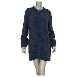 Chic CHANEL Navy Wolle Alpaka Gestreifter Chunky Cardigan Größe 34 Gebraucht