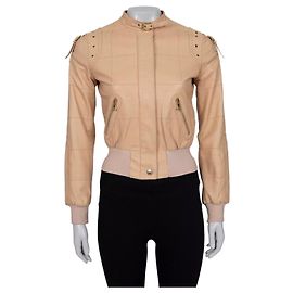Beige Lederjacke von Dolce & Gabbana - Größe XS (IT38) Vorbesitz