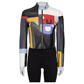 Fendi mehrfarbige Leder-Cropped-Jacke - Größe 40 Gebraucht