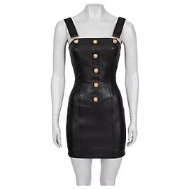 Abito Mini in Pelle di Agnello Nero Balmain Taglia 34/ XS Usato