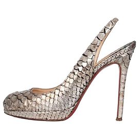 Christian Louboutin Slingback-Absatzschuhe aus silbernem Lammleder 37 gebraucht