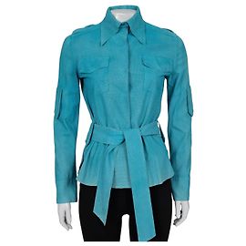 Camisa de cuero perforada Dolce & Gabbana - Azul claro, M de segunda mano