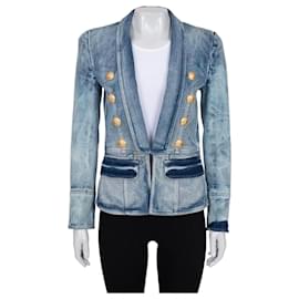 Chaqueta de mezclilla azul de doble botonadura Balmain - Talla 38 de segunda mano