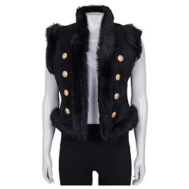Chaleco de cuero de cordero negro Balmain - Talla IT40 / S de segunda mano