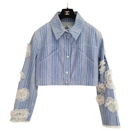 Gestreifte Denim-Jacke von Chanel 2018, Größe 46, Gebraucht
