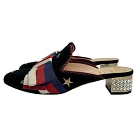 Mules de terciopelo negro con lazo adornado Gucci para mujeres talla 36,5. Usado