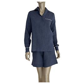 Conjunto de camisa y pantalones cortos de lino azul Loro Piana - Talla 38
