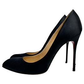 Christian Louboutin Black Satin Stiletto Pumps Heels Sz.38 Pre-owned