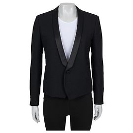 Chaqueta de lana negra Saint Laurent con solapas de satén Talla 40/L Segunda mano