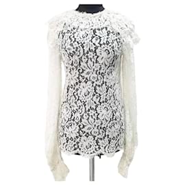 Blusa de encaje floral blanco Chanel Talla 36 De segunda mano