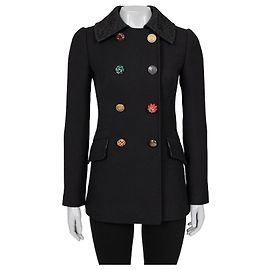 Abrigo de lana negro Dolce & Gabbana con botones de cristal Talla 38/XS de segunda mano