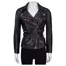 Chaqueta de cuero negro con cinturón Gucci - Talla IT40 / S De segunda mano