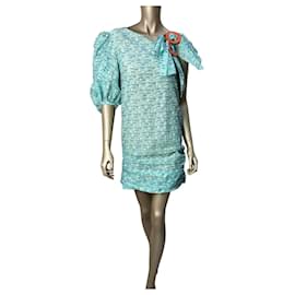 Nadya Dzyak Turquoise Bow Decorative Rings Mini Dress Sz.38 Pre-owned - Autre Marque