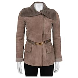 Chaqueta de cuero shearling con cinturón y cuello de cachemira Gucci Talla 40 Pre-owned