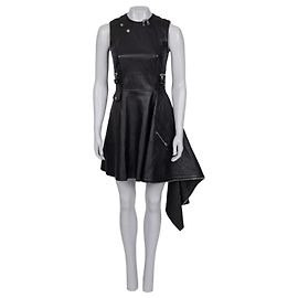 Vestido asimétrico de cuero negro Alexander McQueen Talla 40 IT De segunda mano