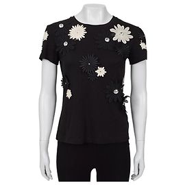 Camiseta de algodón floral en blanco y negro Emanuel Ungaro Talla 38 De segunda mano