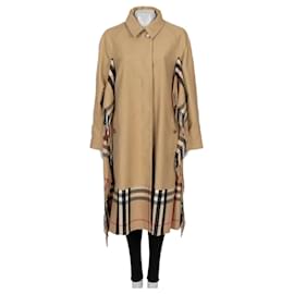 Abrigo de algodón beige con ribete a cuadros Burberry - Talla UK10 / M De segunda mano