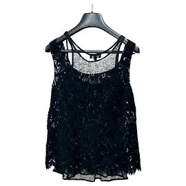 CHANEL COCO Top de Punto de Cachemira de Rayón con Botones de Encaje en Capas Talla 38 de segunda mano
