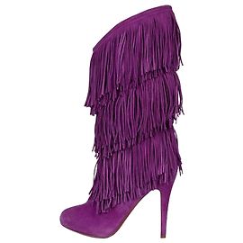 Botas de tacón de ante morado con flecos Christian Louboutin Talla 37 Usadas