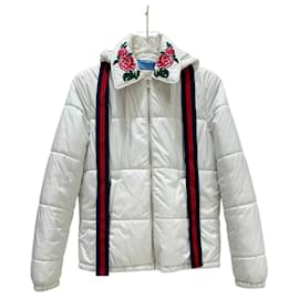 Chaleco puffer Gucci blanco con cuello de rosa - Talla 42 - Usado