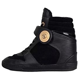 Sneakers con zeppa in pelle nera Louis Vuitton - Taglia 34,5 Usate