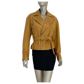 Giacca in pelle marrone doppiopetto da donna Saint Laurent usata