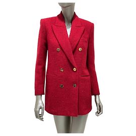 Roter Tweed-Doppelreiher-Blazer von Saint Laurent Größe 40 Gebraucht