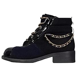 Chanel Paris-Salzburg Ketten-Textilstiefel - Größe 36,5 Gebraucht