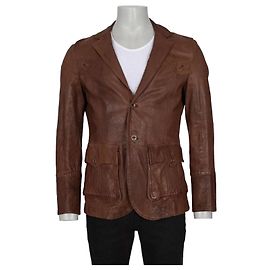 Roberto Cavalli Just Cavalli Herrenjacke aus braunem Leder mit Knöpfen XL gebraucht