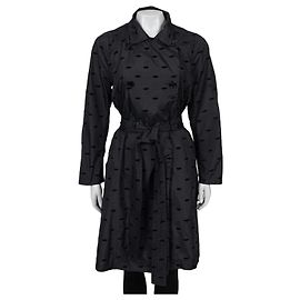 Abrigo trench negro texturizado con cinturón Sonia Rykiel Talla 40/L Usado
