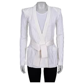 Cardigan bianco avvolgente Balmain con cintura - Taglia 36/S Usato
