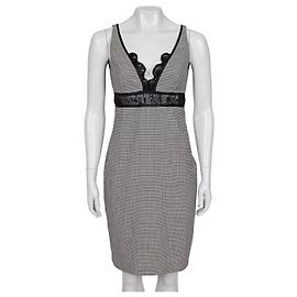 Vestido de mezcla de lana negro y blanco con encaje Roberto Cavalli Talla 42/M De segunda mano
