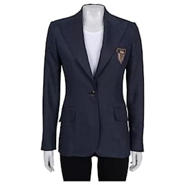Dolce & Gabbana blaue, bestickte, taillierte Leinenjacke - IT38/XS gebraucht
