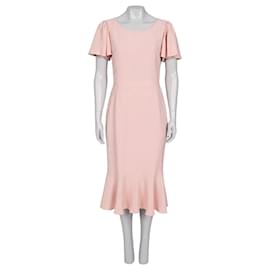 Rosa Viskose Kleid mit Volant Saum von Dolce & Gabbana IT44 gebraucht