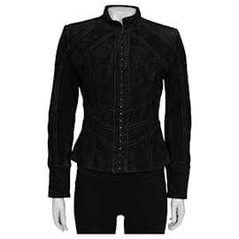 Chaqueta de ante negra Balmain con herrajes dorados - Talla 38 Pre-owned