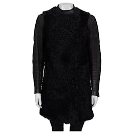 Abrigo de cuero negro con mangas de shearling Celine Talla IT40/S Pre-owned - Céline
