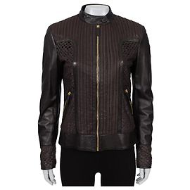 Roberto Cavalli Brown Perforated Leather Jacket - IT40/S pre-owned