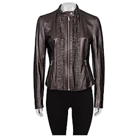 Prada Braune Leder Rüschjacke - Größe XL (IT46) Gebraucht