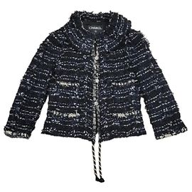 Chaqueta de tweed negro con ribete de cuerda de fantasía Chanel SS06 Talla 38 Pre-owned