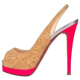Christian Louboutin Catenita Tacchi in Sughero e Pelle Marrone Taglia 38,5 Usato