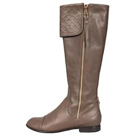 Botas de cuero marrón Louis Vuitton con cremalleras doradas 37,5 de segunda mano